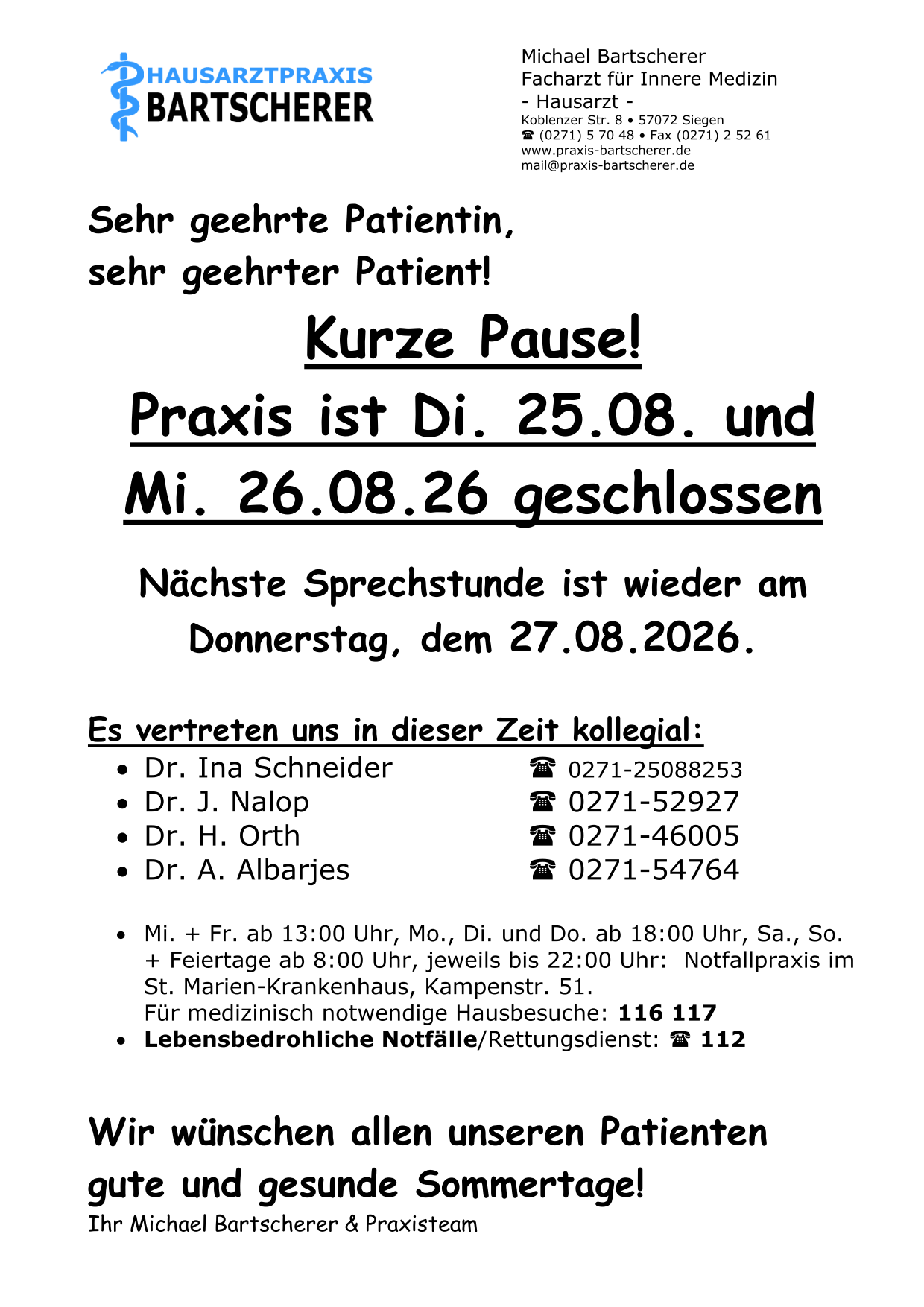 Urlaubsinfo 8/26